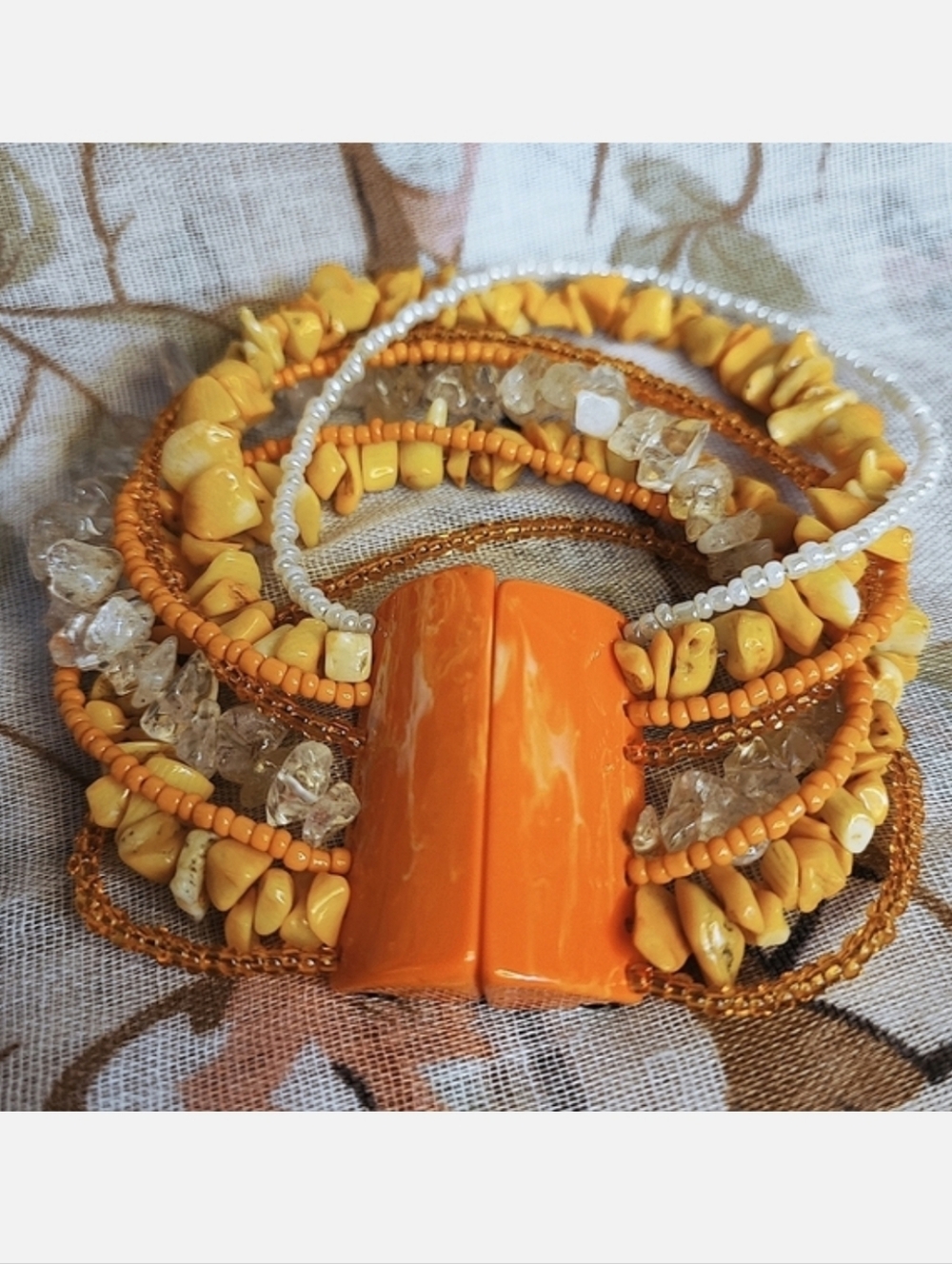 Swirled Orange Lucite Chip Stone 8 Strand Magnet Sunshine Vintage Bracelet